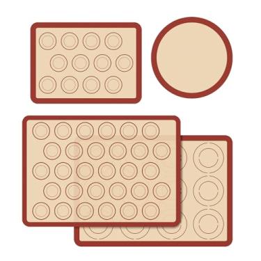 Imagem de Conjunto de 4 tapetes de silicone Macaron para assadeiras, tapetes de silicone antiaderentes e reutilizáveis para assar macarons, biscoitos, pastelaria, pizza