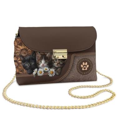 Imagem de Pxjivorg Bolsas transversais femininas de couro com corrente pequena para bolsas de ombro, Girassol de gato, One Size, Moderno