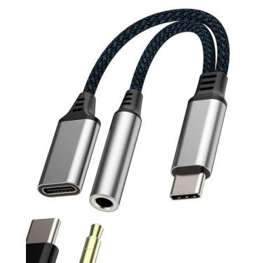 Imagem de Adaptador USB C para conector de fone de ouvido de 3,5 mm (2 em 1) para iPhone 16 15 Pro MAX tipo C carregador de cabo compatível com Samsung S25 S24 para iPad para fone de ouvido Apple conector