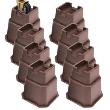 Imagem de MCXYEM Elevação ajustável para móveis de cama elevações em alturas elevações resistentes para postes e rodas de móveis sofá-cama mesa de sofá cama (marrom pacote com 8, 15 polegadas)