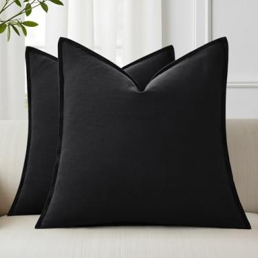 Imagem de decorUhome Capas de almofada decorativas de linho, 50,8 x 50,8 cm, conjunto de 2 capas de almofada pretas macias e sólidas para sofá, cadeira, quarto, sala de estar