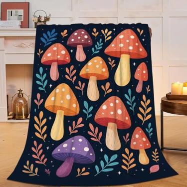 Imagem de Cobertor de cogumelo colorido cogumelo aconchegante lã felpuda macia pelúcia roupa de cama quente presentes de pelúcia para mulheres meninas crianças adultos 101 x 127 cm