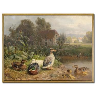 Imagem de Amaloclove Arte de parede em tela de paisagem emoldurada, impressões de pintura a óleo clássica em tela vintage, decoração de parede de atmosfera familiar quente para quarto casa de fazenda banheiro