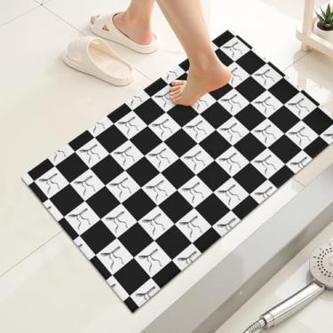 Imagem de Giwawa Tapete de banheiro com laço preto, tapete de banho, laço fofo, tapete para banheiro, laço, capacho antiderrapante, lavável, absorvente, secagem rápida, vaso sanitário, banheira, 50 x 81 cm