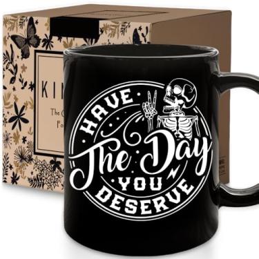 Imagem de Caneca Have the Day You Merve, caneca de cerâmica de esqueleto engraçado, caneca de café de caveira fofa novidade, decoração gótica para casa, acessórios de cozinha gótica, coisas emo, presentes
