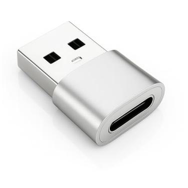 Imagem de Adaptador USB para USB-C, Conversor USB-A Macho para Tipo C Fêmea, Compacto (prata)