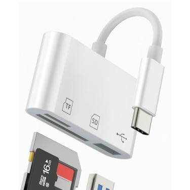 Imagem de Cabo adaptador OTG USB C para leitor de cartão SD (3 em 1) para iPhone 16 15 Pro Max, leitor de cartão micro SD para câmera tipo C da Apple, leitor de cartão TF para MacBook para iPad compatível com