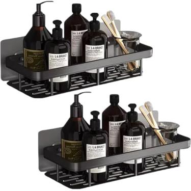 Imagem de Kit 2 Nichos Prateleiras Suporte Porta Shampoo Box Banheiro Sem Furar Parede (Preto)