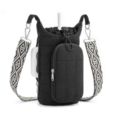 Imagem de WOOMADA Bolsa de suporte para garrafa de água com alça, bolsa transversal de 40/947 ml, acessórios de academia, bolsas tipo sling para mulheres (preto)