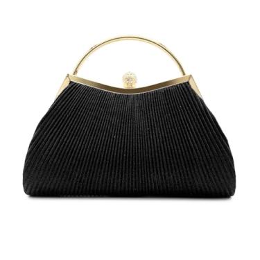 Imagem de YUGAORULI Bolsa clutch para noite feminina bolsa noturna brilhante para festa de casamento e formatura com alça de corrente para festa de casamento, Preto, 56 cubic inches