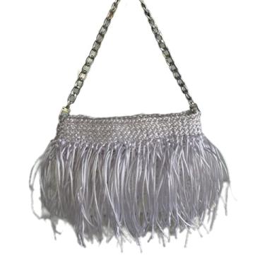 Imagem de Bolsa Aurora de Crochê em Fio Rabo-de-Rato, Alça com Corrente Prata, Forro Interno, Bolsa Feminina Artesanal 22x13cm