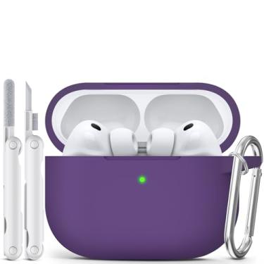 Imagem de MCTOPZO Capa para AirPods Pro 3 2025 vem com kit de limpeza, capa protetora de silicone macio para Apple AirPods Pro 3ª geração com chaveiro, capa para AirPod Pro 3 para mulheres e homens - roxo