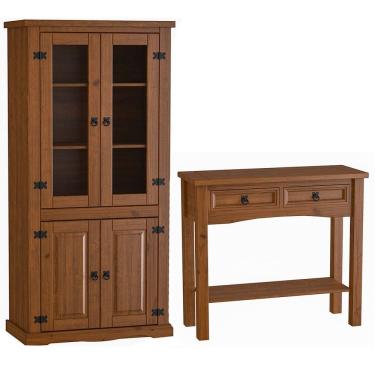 Imagem de Kit Cristaleira 4 Portas e Aparador 100% Madeira Rústica Soldier