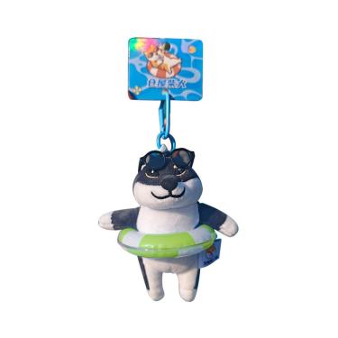 Imagem de Chaveiro de pelúcia Shiba Inu com óculos de sol e anel de natação 12x14cm