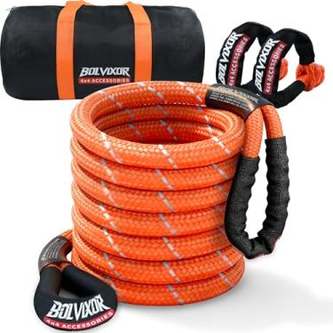 Imagem de Corda de reboque cinética resistente de 2,5 cm x 9 m, resistência à ruptura, 30% + elasticidade reflexiva, corda de recuperação com 2 manilhas macias para caminhão off-road, jipe, SUV, ATV, UTV