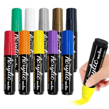 Imagem de Hmiaochun Marcadores de tinta acrílica jumbo de 10 cores, canetas permanentes de ponta de 15 mm de largura para rocha, vidro, madeira, cerâmica, tecido, pedra, carro - marcadores de arte à prova