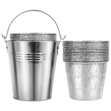 Imagem de Ethanberg Balde de gotejamento de graxa e pacote com 15 forros de alumínio descartáveis para Traeger série 20/22/34, Oklahoma Joe's, Pit Boss, Camp Chef, Z Grill, prata