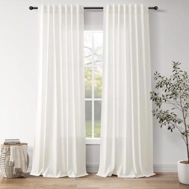 Imagem de Nanspring Cortinas extralongas de 300 cm para sala de estar, cortina transparente de linho, aba traseira, litoral, neutro, moderno, casa de fazenda, cortinas do chão ao teto, para quarto, escritório