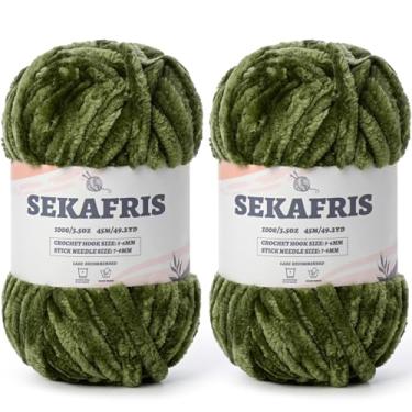 Imagem de Fio de chenille grosso felpudo para crochê, fios macios de pelúcia para tricô à mão, fio de cobertor de bebê volumoso 2 x 100 g (2 x 49 jardas) para crochê amigurumi, fios de veludo fofo de crochê (2