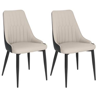 Imagem de Kit 2 Cadeiras De Jantar Estofada Torino Design Italiano Costuras Geométricas Base Em Metal - Bege-cinza Escuro