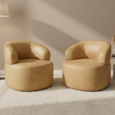 Imagem de Kit 02 Poltronas Giratória Orgânica Para Sala de Estar Living Helena L02 Couríssimo Fendi - Lyam Decor