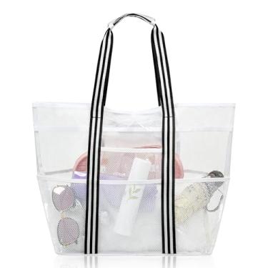 Imagem de Bolsa transparente para mulheres, bolsa de praia extragrande, bolsa de malha de PVC impermeável para viagens, piscina, cruzeiro, trabalho, academia, férias, Branco, One Size