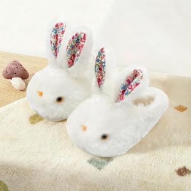 Imagem de Pantufas de coelho para crianças, meninos, meninas, animais fofos, macios, de pelúcia para casa, para uso interno, inverno, quarto, antiderrapante, coelho, quente, sapatos de bebê, branco, Branco, 8.5