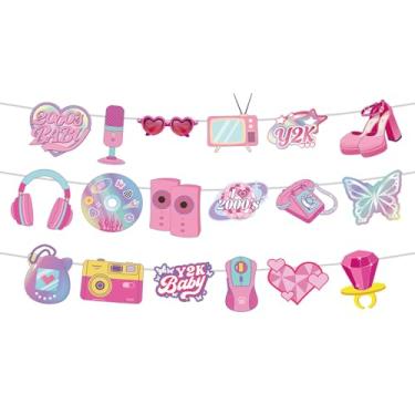 Imagem de Banner para Festa Temática Dos Anos 2000 (Y2K), Pré-Montado Retrô Banner Y2K Decoração para Festa com Tema Dos Anos 2000 for Mulheres Adolescentes e Meninas Artigos de Aniversário Rosa Choque