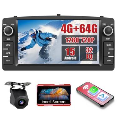 Imagem de Estéreo automotivo 4+64G para Toyota Corolla E120 E130 2000-2008 BYD 2006-2013 Android 15 rádio veicular sem fio Carplay Android Auto, tela sensível ao toque IPS de 7 polegadas, GPS, WiFi, Bluetooth