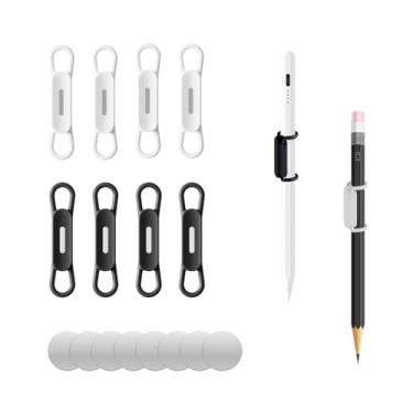 Imagem de XYOFUN Suporte magnético para caneta, conjunto de 8, silicone, ajustável, para geladeira, quadros brancos, acessórios de mesa e suprimentos para professores, branco e preto