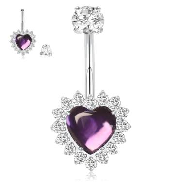 Imagem de GAGABODY Anel de umbigo de titânio, prata, 10 mm, titânio, ametista, 14G, G23, piercing de umbigo, 14G, piercing de umbigo, barra roscada internamente, joia de umbigo