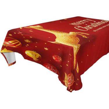 Imagem de Blueangle Toalha de mesa de Natal Golden Deer – Toalha de mesa retangular de poliéster impermeável e resistente a manchas para ambientes internos e externos, 152 x 304 cm (550)