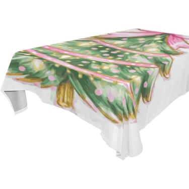 Imagem de Blueangle Toalha de mesa com laço rosa para árvore de Natal – Toalha de mesa quadrada de poliéster impermeável e resistente a manchas para ambientes internos e externos, 152 x 152 cm (195)