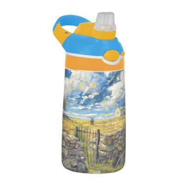 Imagem de Blueangle Garrafa de água doméstica camponesa de 473 ml, garrafa reutilizável Tritan esportiva e de viagem com canudo e design de tampa de bico pop-up (230)