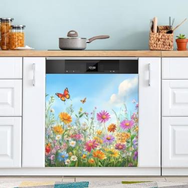 Imagem de ATTX Capa de ímã de lava-louças Wildflowers, 58,4 cm C x 66 cm A decoração da capa da máquina de lavar louça, decalques de armário doméstico eletrodomésticos adesivos #131