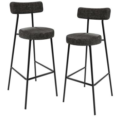 Imagem de Kit 02 Banquetas Altas Cozinha Sala De Jantar Estrutura Em Aço Milão F01 Linho Chumbo - Lyam Decor