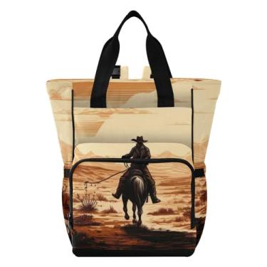 Imagem de xigua Mochila Western Desert Cowboy para fraldas - Bolsa de fraldas de bebê de grande capacidade para meninos e meninas, alças de carrinho de bebê, multifuncional, impermeável, bolsa de viagem para