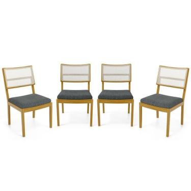 Imagem de Kit Com 4 Cadeiras Milena Madeira Maciça Assentos Estofados Encostos De Tela Sintética Linho Chumbo 406