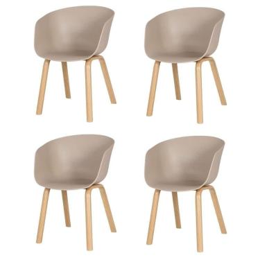 Imagem de Kit 4 Cadeiras Toledo Fratini Assento Em Polipropileno Fendi Base Aço Acabamento Idêntico á Madeira