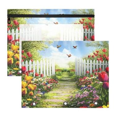 Imagem de SEHANY Pasta de lápis de flores de jardim com 3 anéis – Bolsa para documentos tamanho A4 com janela transparente para sala de aula, escritório, 2 peças