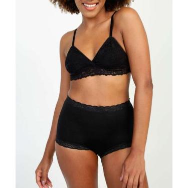 Imagem de Calcinha Cintura Alta Safira Recorte Renda Demillus-49194, Preto, G