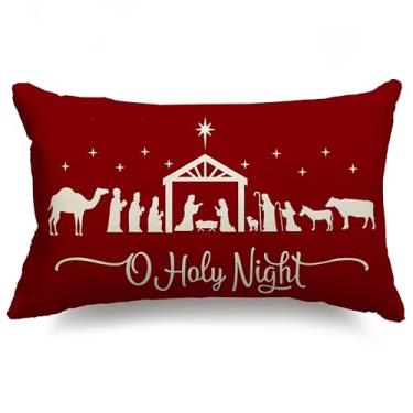 Imagem de Capas de almofadas de Natal 30 x 50, Feliz Natal Cruz Alegria Oh Noite Sagrada Presépio Feriado Capa de Almofada Decorações Capas de Almofada Almofadas Decorativas para Sofá Inverno Decoração de Casa