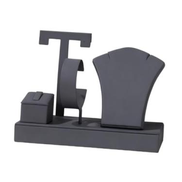 Imagem de YIJU Expositor de Joias em Couro PU para Colares, Colares e Anéis - Organizador de Brincos e Pulseiras, Cinza