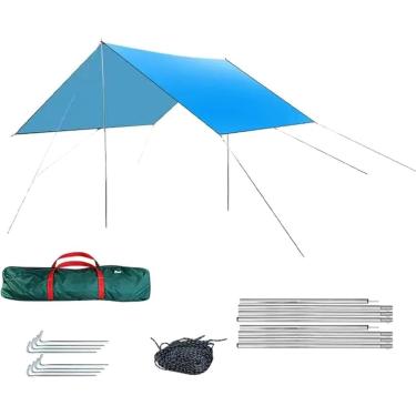 Imagem de Toldo Impermeável Portátil 3x3m Para Camping, Praia e Viagens – Toldo à Prova de Chuva e Vento(azul quadrado,3m*3m)