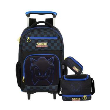 Imagem de Kit Mochila Rodas + Lancheira + Estojo Triplo Sonic Game - Luxcel