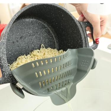 Imagem de Coador universal de silicone com encaixe, antiderramamento, macarrão, vegetais, utensílios de cozinha resistentes a altas temperaturas de grau alimentício (cinza)