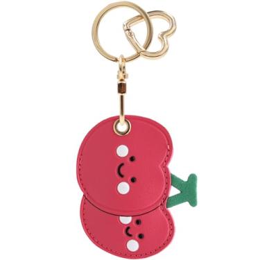 Imagem de Capa MC Fashion de couro PU compatível com AirTag, capa de rastreador GPS de frutas e vegetais fofos, chaveiro (cereja)