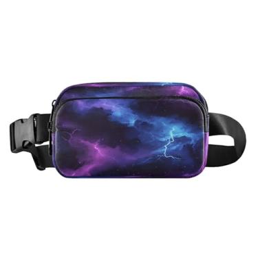 Imagem de CEBUGI Pochetes de caminhada para homens e mulheres, faixas de relâmpago no céu noturno, modernas, resistentes à água, com cinto ajustável para treino, viagem, corrida