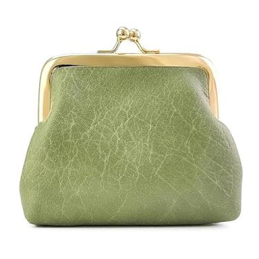 Imagem de Mini porta-moedas vintage de couro encerado a óleo para mulheres, bolsa de moedas compacta, bolsa de couro pequena retrô portátil, bolsa de troca multiuso para cartões, chaves de dinheiro, Verde