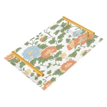 Imagem de Wassud Bandeja de banheiro de flores e folhas com alças organizador de perfume de acrílico para banheiro, quarto, cozinha, balcão de 30 x 20 cm